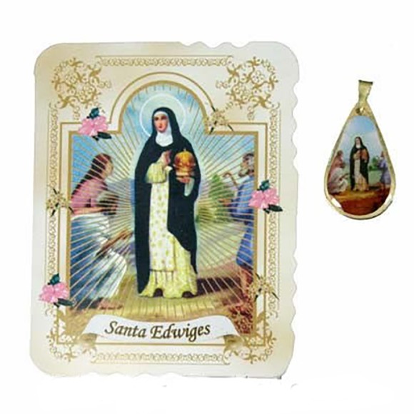 CM14014 - Cartão Santa. Edwiges c/ Medalha - 7,5x6cm