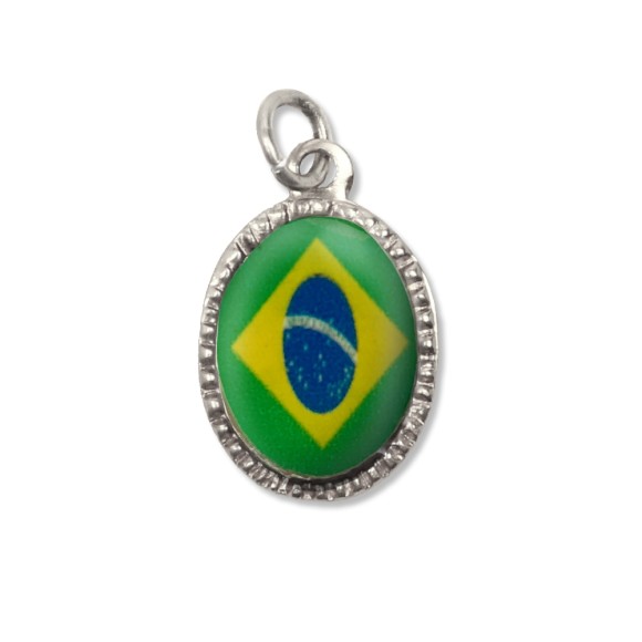 MD18110P10 - Medalha de Alumínio Oval Prata c/ 10un. Brasil - 2x1,3cm