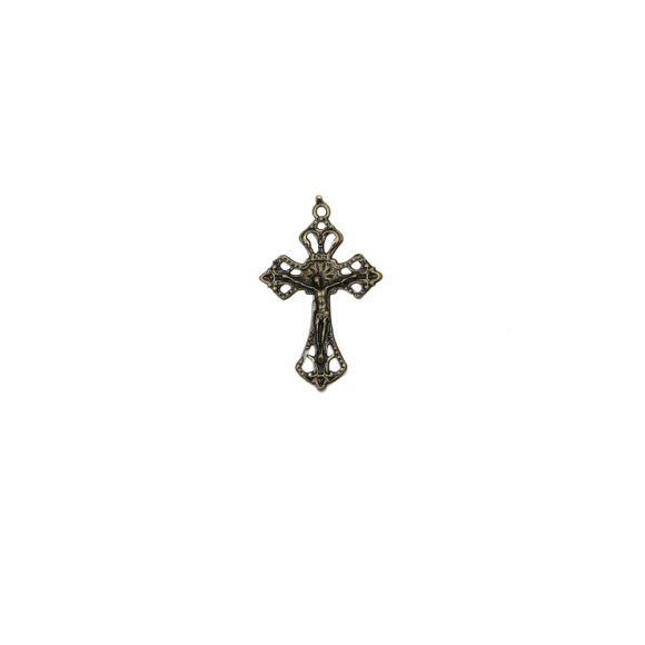 CZ86083P3 - Crucifixo Metal Ouro Velho c/ 3un. - 4,3x2,8cm