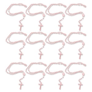 TE050021P12 - Terço Acrílico Rosa Perolado c/ 12un. - 32cm