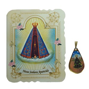 CM14002 - Cartão N. Sra. Aparecida c/ Medalha - 7,5x6cm