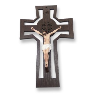 CW761215 - Crucifixo de Parede São Bento Madeira - 28X18cm