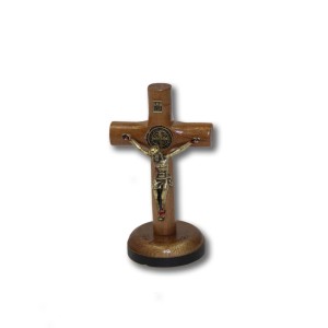 CU760008 - Crucifixo de Mesa São Bento Madeira - 8x4cm