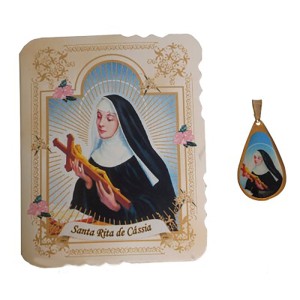 CM14016 - Cartão Santa Rita de Cássia c/ Medalha - 7,5x6cm