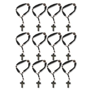 PU1543700P12 - Pulseira Terço São Miguel Arcanjo Madeira c/ 12un. - 22x1,8cm