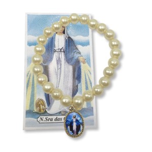 PU410409 - Pulseira N. Sra. das Graças Pérola Bege - 11x2cm