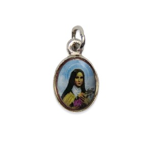 MD123049P4 - Medalha Santa Terezinha Das Rosas Pícula c/ Cruz Níquel c/ 4un. - 1,5x1,8cm