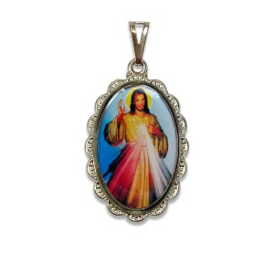 MD128409 - Medalha Jesus Misericordioso Rendada Níquel - 4,1x2,6cm