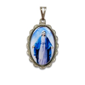 MD520062 - Medalha N. Sra. das Graças Rendada Níquel - 4,3x2,7cm