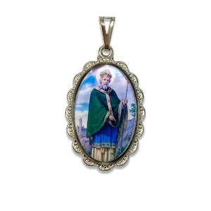 MD128453 - Medalha São Patrício Rendada Níquel - 4,1x2,6cm