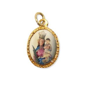 MD103118P10 - Medalha de Alumínio Oval Dourada c/ 10un. N. Sra. dos Prazeres - 2x1,3cm