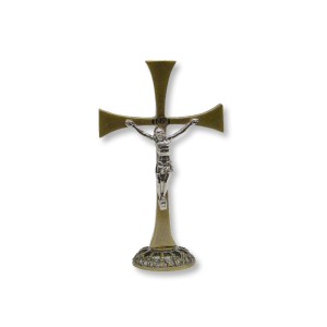 CU830034 - Crucifixo de Mesa Metal Ouro Velho - 9x5cm