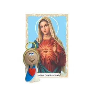 ST16012 - Mini Santinha Imaculado Coração de Maria de Biscuit c/ Oração