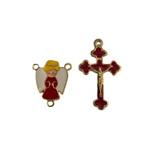 KT720206 - Kit Cruz e Entremeio Anjinho Vermelho Dourado