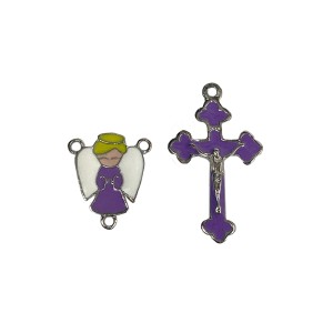 KT720102 - Kit Cruz e Entremeio Anjinho Lilás Níquel