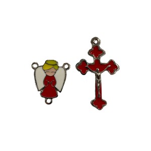 KT720106 - Kit Cruz e Entremeio Anjinho Vermelho Níquel