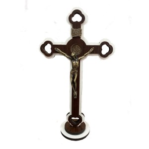 CU761247 - Crucifixo de Mesa São Bento Madeira – 27x16cm