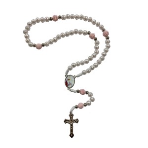 TE112071 - Terço Primeira Eucaristia Pérola Branca - 38cm