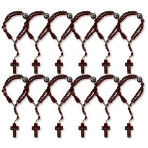 PU1541000P12 - Pulseira Terço N. Sra. Aparecida Madeira c/ 12un. - 22x2cm