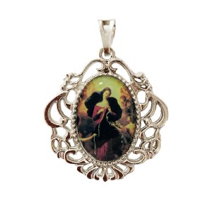 MD129029 - Medalha N. Sra. Desatadora dos Nós Camafeu Níquel - 4,5x4cm