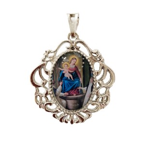 MD129038 - Medalha N. Sra. do Rosário Camafeu Níquel - 4,5x4cm