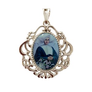 MD129052 - Medalha Santa Catarina Labouré Camafeu Níquel - 4,5x4cm