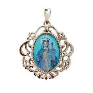 MD129110 - Medalha N. Sra. das Mercês Camafeu Níquel - 4,5x4cm