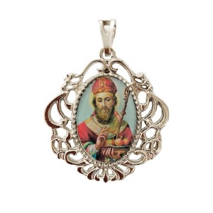 MD129478 - Medalha São Nicolau Camafeu Níquel - 4,5x4cm