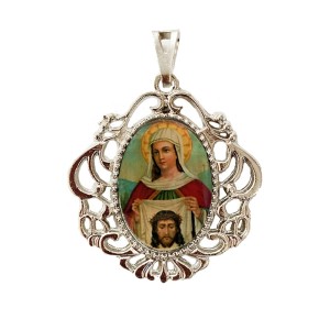 MD129077 - Medalha Santa Verônica Camafeu Níquel - 4,5x4cm