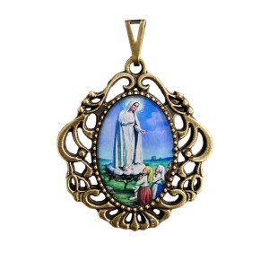 MD129206 - Medalha N. Sra. de Fátima Camafeu Ouro Velho - 4,5x4cm