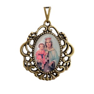 MD129231 - Medalha N. Sra. do Carmo Camafeu Ouro Velho - 4,5x4cm