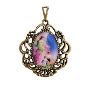 MD129900 - Medalha Anjo da Guarda Camafeu Ouro Velho - 4,5x4cm