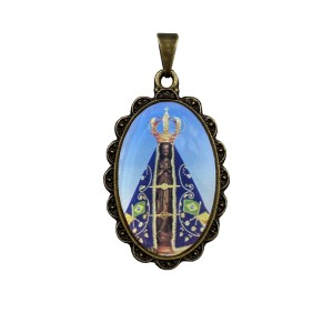 MD128200 - Medalha N. Sra. Aparecida Rendada Ouro Velho - 4,2x2,5cm