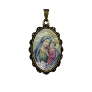 MD128203 - Medalha N. Sra. do Bom Conselho Rendada Ouro Velho - 4,2x2,5cm