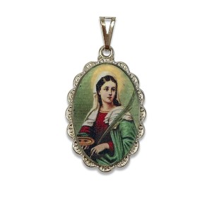 MD128070 - Medalha Santa Luzia Rendada Níquel - 4,2x2,5cm