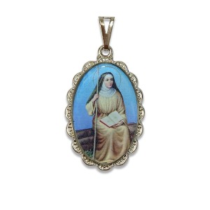 MD128074 - Medalha Santa Mônica Rendada Níquel - 4,2x2,5cm