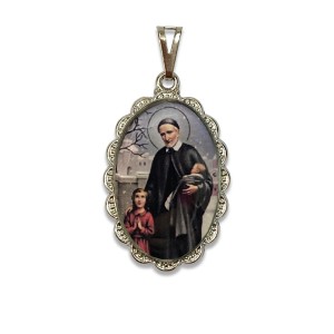 MD128462 - Medalha São Vicente de Paulo Rendada Níquel - 4,2x2,5cm