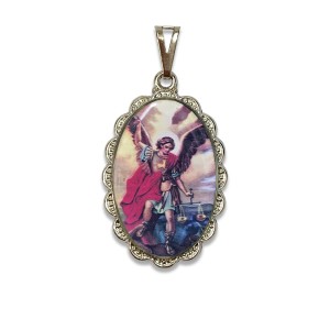 MD128806 - Medalha São Miguel Arcanjo Rendada Níquel - 4,2x2,5cm