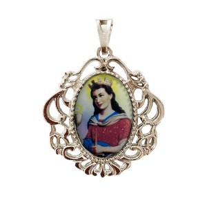 MD129130 - Medalha Santa Bárbara Camafeu Níquel - 4,5x4cm
