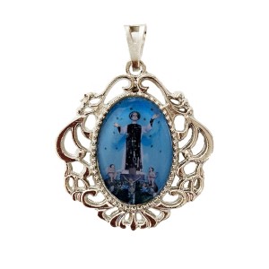 MD129510 - Medalha São Cono de Teggiano Camafeu Níquel - 4,5x4cm