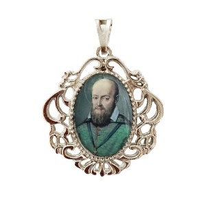 MD129429 - Medalha São Francisco de Sales Camafeu Níquel - 4,5x4cm