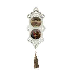 AO4102200 - Adorno Sagrada Família MDF Branco Resinado - 32x10,2cm