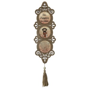 DE720571 - Adorno São Francisco de Assis MDF Amadeirado Resinado - 40x10,5cm