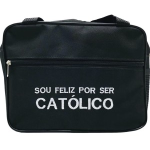 BS1990181 - Bolsa Porta Bíblia Sou Feliz Por Ser Católico Preta - 25x20cm