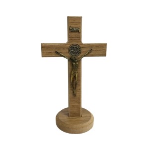 CU760100 - Crucifixo de Mesa São Bento Madeira - 20x11,5cm
