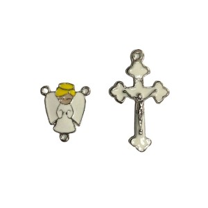 KT720100 - Kit Cruz e Entremeio Anjinho Branco Níquel