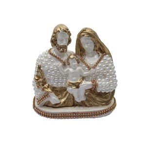 IM53012 - Imagem Sagrada Família Dourada C/ Pérola e strass - 13x12cm
