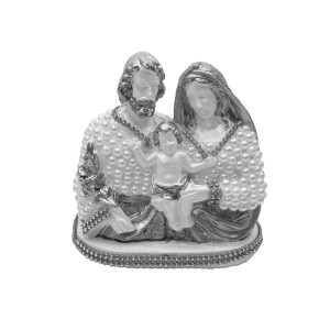 IM53016 - Imagem Sagrada Família Prata c/ Pérola e Strass - 13x12cm