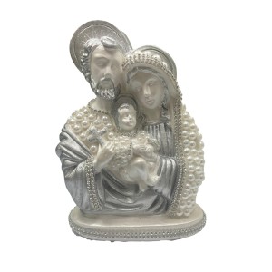 IM53055 - Imagem Sagrada Família c/ Pérola e Strass Prata - 20x15cm
