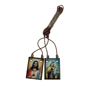 ES149006 -  Escapulário N. Sra. Do Carmo e Sagrado Coração De Jesus Tecido - 86x2cm